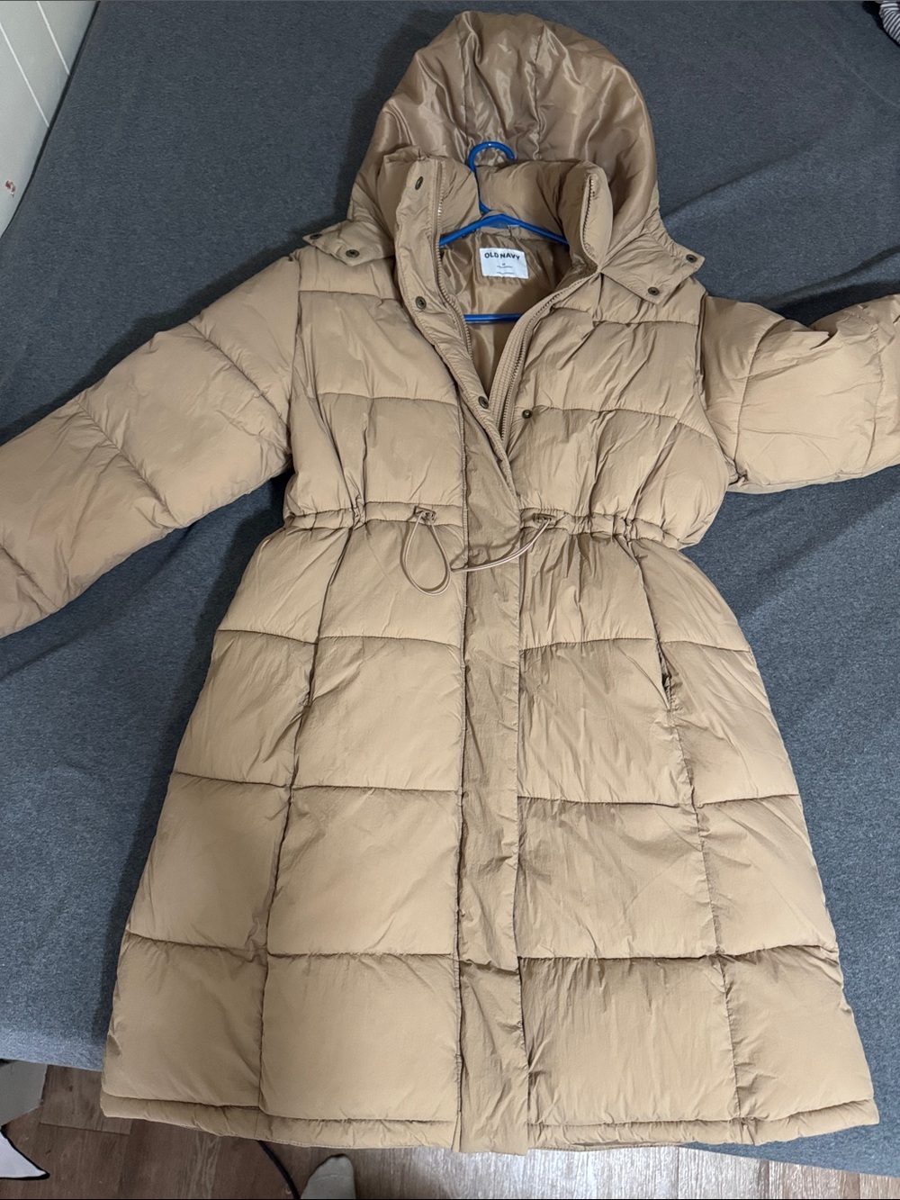 Old Navy Tan Quilted Hooded Puffer Jacket